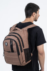 Çok Gözlü Ergonomik Sırt Çantası Su İtici Unisex Okul, Günlük ve Seyahat Çantası Kahverengi - 4