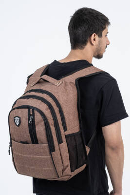 Çok Gözlü Ergonomik Sırt Çantası Su İtici Unisex Okul, Günlük ve Seyahat Çantası Kahverengi - 4