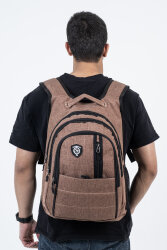 Çok Gözlü Ergonomik Sırt Çantası Su İtici Unisex Okul, Günlük ve Seyahat Çantası Kahverengi - 5