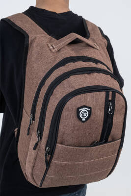 Çok Gözlü Ergonomik Sırt Çantası Su İtici Unisex Okul, Günlük ve Seyahat Çantası Kahverengi - 6