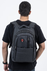 Çok Gözlü Ergonomik Sırt Çantası Su İtici Unisex Okul, Günlük ve Seyahat Çantası Siyah - 5