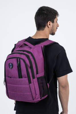 Çok Gözlü Ergonomik Sırt Çantası Su İtici Unisex Okul, Günlük ve Seyahat Çantası Mor - 4