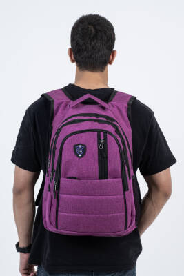 Çok Gözlü Ergonomik Sırt Çantası Su İtici Unisex Okul, Günlük ve Seyahat Çantası Mor - 5