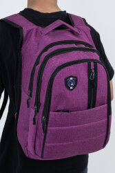 Çok Gözlü Ergonomik Sırt Çantası Su İtici Unisex Okul, Günlük ve Seyahat Çantası Mor - 6