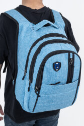 Çok Gözlü Ergonomik Sırt Çantası Su İtici Unisex Okul, Günlük ve Seyahat Çantası Mavi - 6