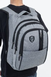 Çok Gözlü Ergonomik Sırt Çantası Su İtici Unisex Okul, Günlük ve Seyahat Çantası Gri - 6