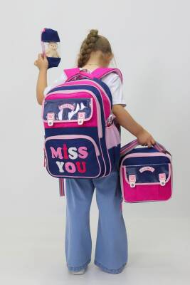 Miss You 3'lü Okul Çanta Seti Sırt Çantası Beslenme Çantası Kalemlik İlkokul Peluş Oyuncak - 3