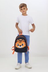 Kaplan Figürlü Siyah Anaokulu Kreş Çantası 4 Bölmeli Erkek Çocuk Sırt Çantası - 3