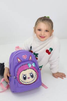 Labubu Figürlü Mor Anaokulu Kreş Çantası 4 Bölmeli İlkokul Öncesi Çocuk Sırt Çantası - 1