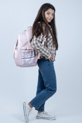 Toz Pembe Okul Çantası 4 Bölmeli Ortopedik Sırt Destekli Su Geçirmez İlkokul Ortaokul Sırt Çantası - 9