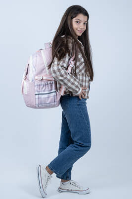 Toz Pembe Okul Çantası 4 Bölmeli Ortopedik Sırt Destekli Su Geçirmez İlkokul Ortaokul Sırt Çantası - 9