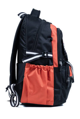 Siyah Turuncu Okul Çantası 4 Bölmeli Ortopedik Sırt Destekli Su Geçirmez İlkokul Ortaokul Sırt Çanta - 3