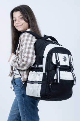 Siyah Beyaz Okul Çantası 4 Bölmeli Ortopedik Sırt Destekli Su Geçirmez İlkokul Ortaokul Sırt Çantası - 6