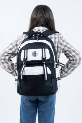 Siyah Beyaz Okul Çantası 4 Bölmeli Ortopedik Sırt Destekli Su Geçirmez İlkokul Ortaokul Sırt Çantası - 7