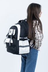 Siyah Beyaz Okul Çantası 4 Bölmeli Ortopedik Sırt Destekli Su Geçirmez İlkokul Ortaokul Sırt Çantası - 8