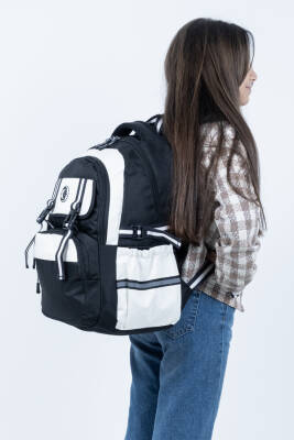 Siyah Beyaz Okul Çantası 4 Bölmeli Ortopedik Sırt Destekli Su Geçirmez İlkokul Ortaokul Sırt Çantası - 8