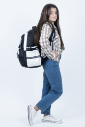 Siyah Beyaz Okul Çantası 4 Bölmeli Ortopedik Sırt Destekli Su Geçirmez İlkokul Ortaokul Sırt Çantası - 9