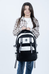 Siyah Beyaz Okul Çantası 4 Bölmeli Ortopedik Sırt Destekli Su Geçirmez İlkokul Ortaokul Sırt Çantası - 10