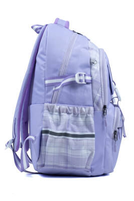 Lila Kareli Okul Çantası 4 Bölmeli Ortopedik Sırt Destekli Su Geçirmez İlkokul Ortaokul Sırt Çantası - 3