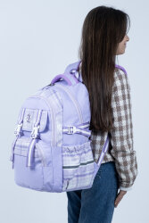 Lila Kareli Okul Çantası 4 Bölmeli Ortopedik Sırt Destekli Su Geçirmez İlkokul Ortaokul Sırt Çantası - 8