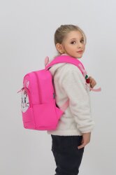 Sevimli Tavşan Figürlü Fuşya Anaokulu Kreş Çantası 4 Bölmeli Kız Çocuk Sırt Çantası - 3