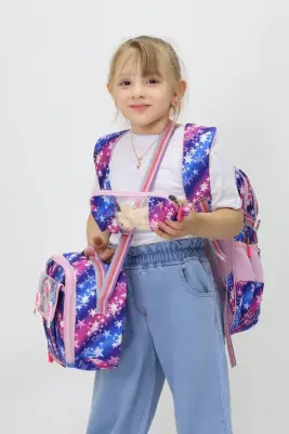 Kalp Temalı Kız Çocuk Üçlü Ilkokul Çanta Seti - Kalpli Sırt Çantası Termal Beslenme Çantası Kalemlik - 3