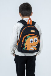 Siyah Turuncu Dinozor Figürlü Erkek Çocuk Anaokulu Sırt Çantası – Sevimli Kreş Çantası - 3