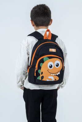 Siyah Turuncu Dinozor Figürlü Erkek Çocuk Anaokulu Sırt Çantası – Sevimli Kreş Çantası - 3