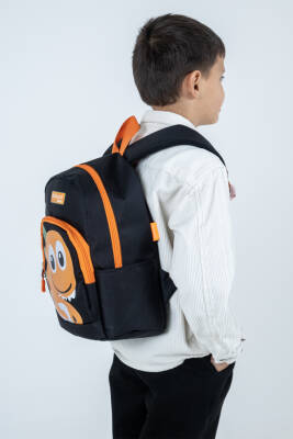 Siyah Turuncu Dinozor Figürlü Erkek Çocuk Anaokulu Sırt Çantası – Sevimli Kreş Çantası - 4