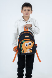 Siyah Turuncu Dinozor Figürlü Erkek Çocuk Anaokulu Sırt Çantası – Sevimli Kreş Çantası - 6