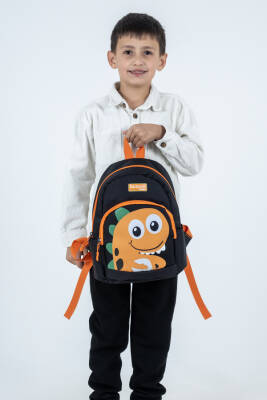 Siyah Turuncu Dinozor Figürlü Erkek Çocuk Anaokulu Sırt Çantası – Sevimli Kreş Çantası - 6