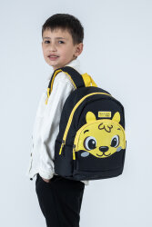 Siyah Sarı Ayıcık Yüzlü Unisex Çocuk Anaokulu Sırt Çantası – Sevimli Hayvan Figürlü Kreş Çantası - Probag