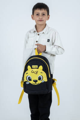 Siyah Sarı Ayıcık Yüzlü Unisex Çocuk Anaokulu Sırt Çantası – Sevimli Hayvan Figürlü Kreş Çantası - 6