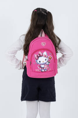 Pembe Hello Kitty Figürlü Kız Çocuk Anaokulu Sırt Çantası – Çiçek Desenli, Sevimli Kreş Çantası - 3
