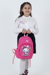 Pembe Hello Kitty Figürlü Kız Çocuk Anaokulu Sırt Çantası – Çiçek Desenli, Sevimli Kreş Çantası - 6