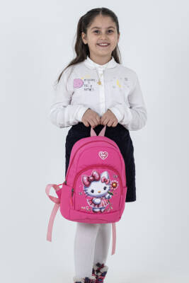 Pembe Hello Kitty Figürlü Kız Çocuk Anaokulu Sırt Çantası – Çiçek Desenli, Sevimli Kreş Çantası - 6