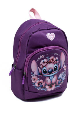 Mor Stitch Figürlü Kız Çocuk Anaokulu Sırt Çantası – Çiçek Desenli, Ergonomik Kreş Çantası - 2