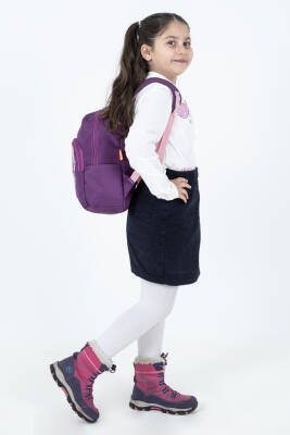 Mor Stitch Figürlü Kız Çocuk Anaokulu Sırt Çantası – Çiçek Desenli, Ergonomik Kreş Çantası - 5