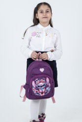 Mor Stitch Figürlü Kız Çocuk Anaokulu Sırt Çantası – Çiçek Desenli, Ergonomik Kreş Çantası - 6