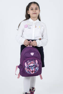 Mor Stitch Figürlü Kız Çocuk Anaokulu Sırt Çantası – Çiçek Desenli, Ergonomik Kreş Çantası - 6