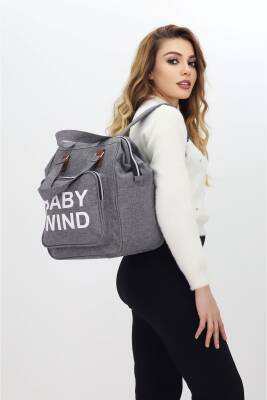 Termal Biberon Bölmeli Gri Anne Bebek Bakım Çantası Deri Detaylı Askılı Bebek Arabası Uyumlu - 1