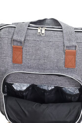 Termal Biberon Bölmeli Gri Anne Bebek Bakım Çantası Deri Detaylı Askılı Bebek Arabası Uyumlu - 3