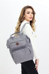 Termal Bölmeli Gri Anne Bebek Sırt Çantası Geniş Hacimli Bebek Bakım Çantası Bebek Arabası Uyumlu - 3