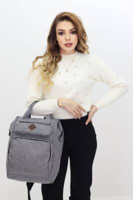 Termal Bölmeli Gri Anne Bebek Sırt Çantası Geniş Hacimli Bebek Bakım Çantası Bebek Arabası Uyumlu - 4