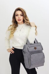Termal Bölmeli Gri Anne Bebek Sırt Çantası Geniş Hacimli Bebek Bakım Çantası Bebek Arabası Uyumlu - 5