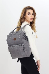 Termal Bölmeli Gri Anne Bebek Sırt Çantası Melanj Kumaş Su Geçirmez Bebek Bakım Çantası Puset Uyumlu - Probag