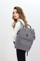 Termal Bölmeli Gri Anne Bebek Sırt Çantası Melanj Kumaş Su Geçirmez Bebek Bakım Çantası Puset Uyumlu - Probag (1)