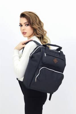 Termal Bölmeli Siyah Anne Bebek Sırt Çantası Geniş Hacimli Bebek Bakım Çantası Bebek Arabası Uyumlu - 1