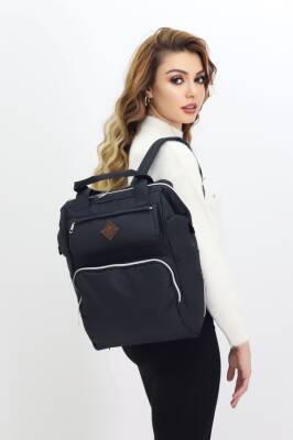 Termal Bölmeli Siyah Anne Bebek Sırt Çantası Geniş Hacimli Bebek Bakım Çantası Bebek Arabası Uyumlu - 3