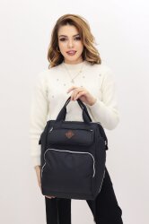 Termal Bölmeli Siyah Anne Bebek Sırt Çantası Geniş Hacimli Bebek Bakım Çantası Bebek Arabası Uyumlu - 4